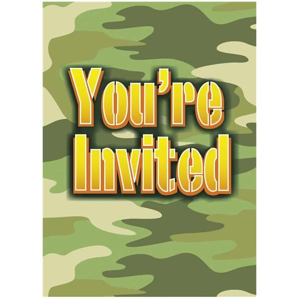 Unique Party You´re Invited Camouflage Invitations (Pack of 8) Green/Yellow One Size
