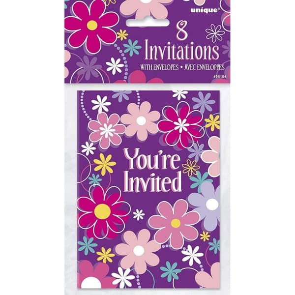 Unique Party Card Floral Invitations (Pack of 8)