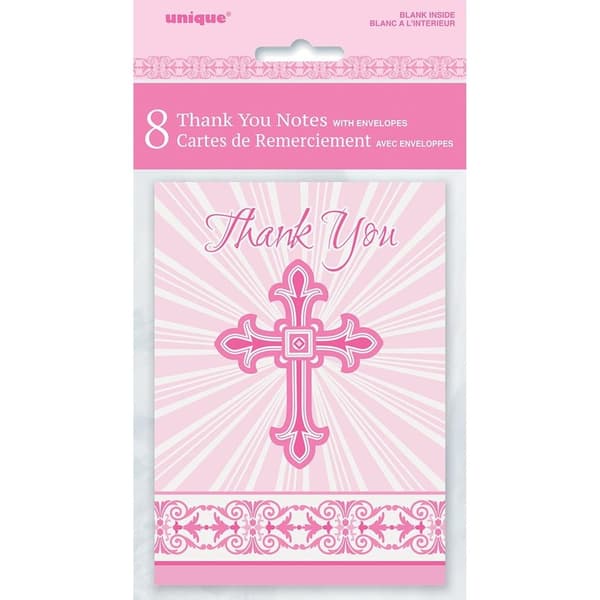 Unique Party Religious Radiant Cross Thank You Card (Pack of 8) Pink One Size