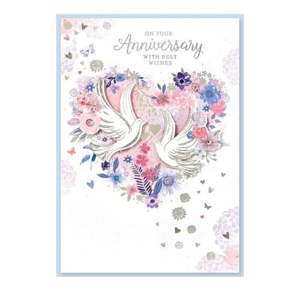 Simon Elvin On Your Anniversary Traditional Greetings Card (Pack of 6) White/Purple/Pink One Size