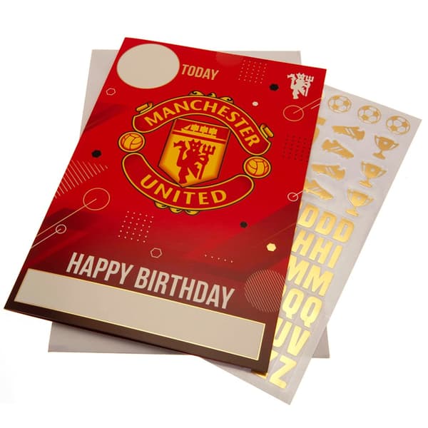 Manchester United FC Birthday Card With Stickers Red/Yellow 22cm x 15cm