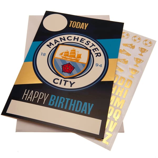 Manchester City FC Födelsedagskort med klistermärken Sky Blue/Gold 22cm x 15cm