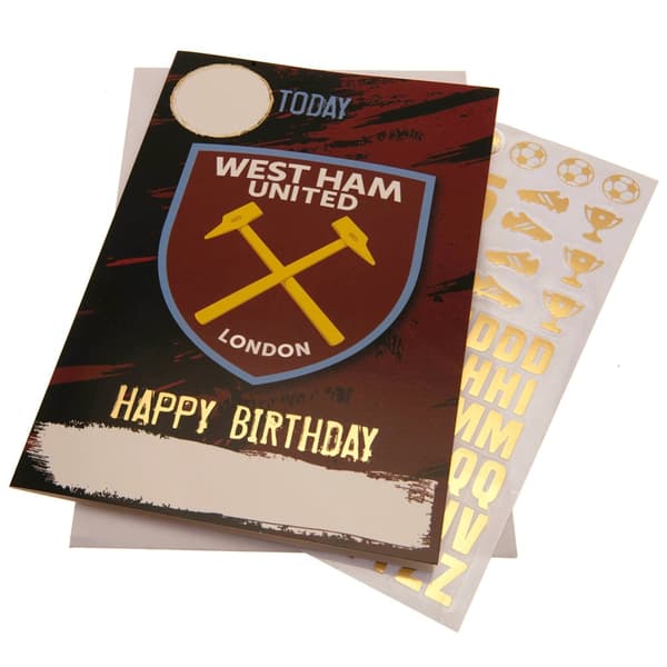 West Ham United FC Födelsedagskort med klistermärken Claret Red/Gold 22cm x 15cm