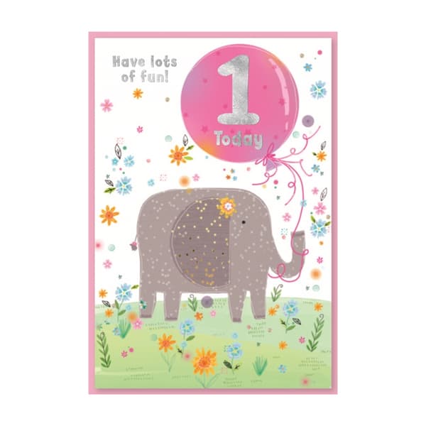 Simon Elvin Juvenile 1st Birthday Greetings Card (Pack of 6) White/Pink/Green One Size