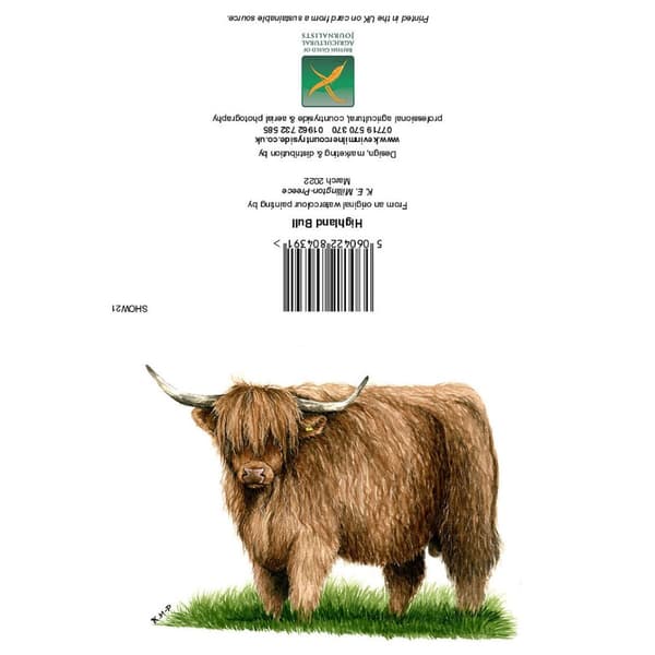 Kevin Milner Highland Bull Greetings Card Brown/Green One Size