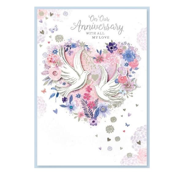 Simon Elvin On Our Anniversary Traditional Greetings Card (Pack of 6) White/Purple/Pink One Size
