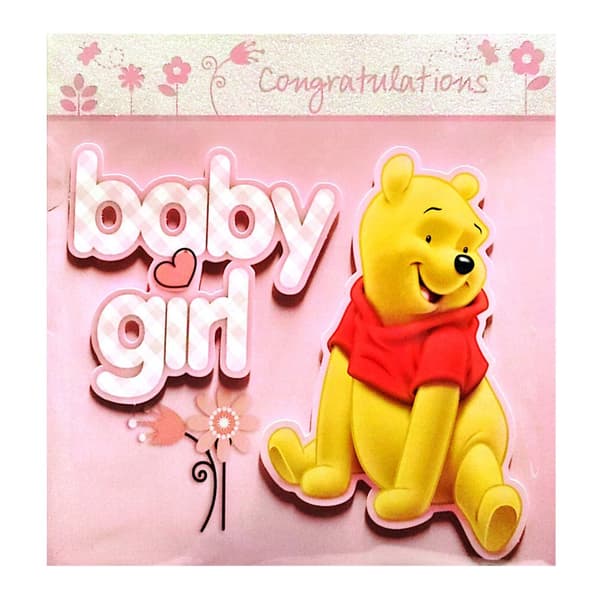 Winnie the Pooh Congratulations Baby Girl Greetings Card Pink/Yellow/White One Size