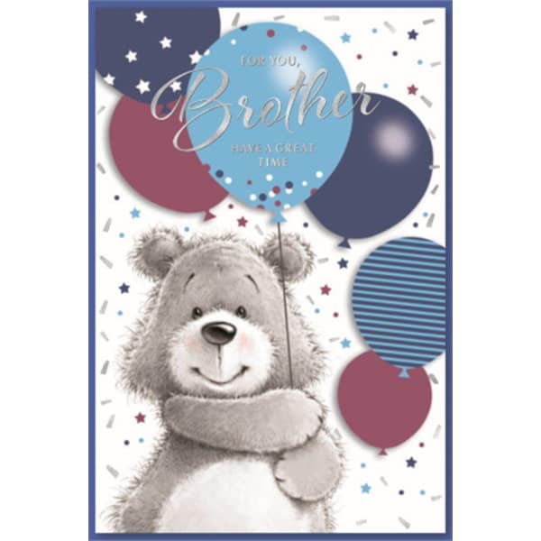 Simon Elvin Brother Teddy Bear Greetings Card (Pack of 6) White/Blue/Grey One Size