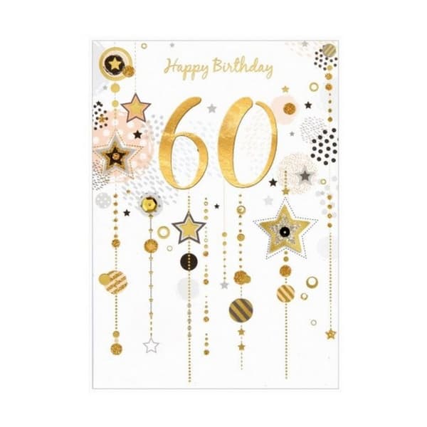 Simon Elvin Isabel Garden 60th Milestone Stars Birthday Card (Pack of 6) White/Gold/Black One Size