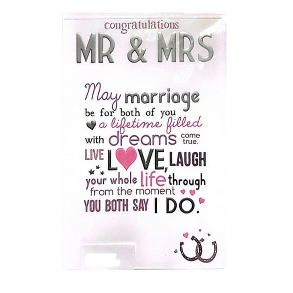 Congratulations Mr & Mrs Greetings Card White/Grey/Pink One Size
