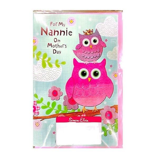 Simon Elvin For My Nannie Owl Mothers Day Greetings Card (Pack of 6) Pink/Sea Green One Size