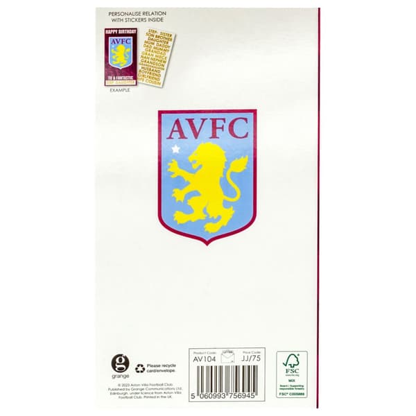 Aston Villa FC Customisable Birthday Card