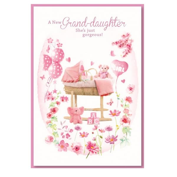 Simon Elvin Grand Daughter Cradle Congratulations Greetings Card (Pack of 6) White/Pink One Size
