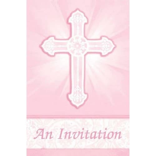Amscan Foldable Communion Thank You Card (Pack of 8) Pink One Size