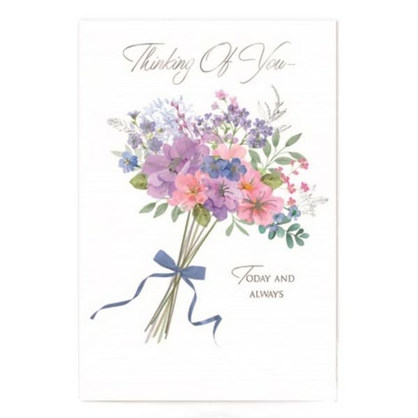 Simon Elvin Thinking Of You Today And Always Bouquet Greetings Card (Pack of 6) White/Purple/Green One Size