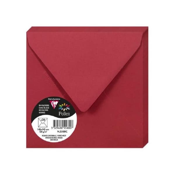 Kuvert - CLAIREFONTAINE - Pollen - 120g - 140x140 mm - Vinbärsröd - Paket med 20 st