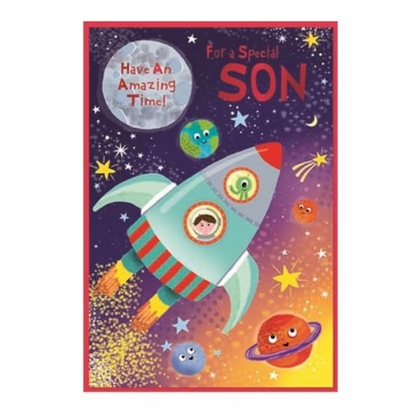 Simon Elvin For A Special Son Rocket Greetings Card (Pack of 6) Multicoloured One Size