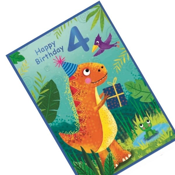 Simon Elvin Dinosaur 4th Birthday Greetings Card (Pack of 6)