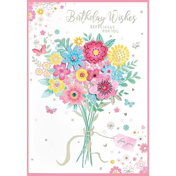 Simon Elvin Isabal Garden Flowers Happy Birthday Greetings Card (Pack of 6) White/Pink One Size