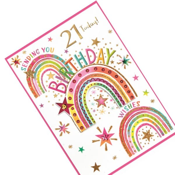 Simon Elvin Isabal Garden Rainbow 21st Birthday Greetings Card (Pack of 6)