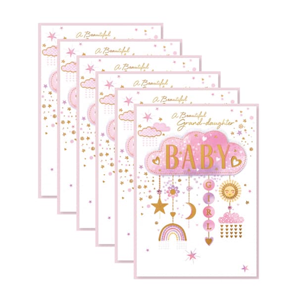 Simon Elvin A Beautiful Grand-Daughter Clouds Birthday Card (Pack of 6) White/Pink/Gold One Size
