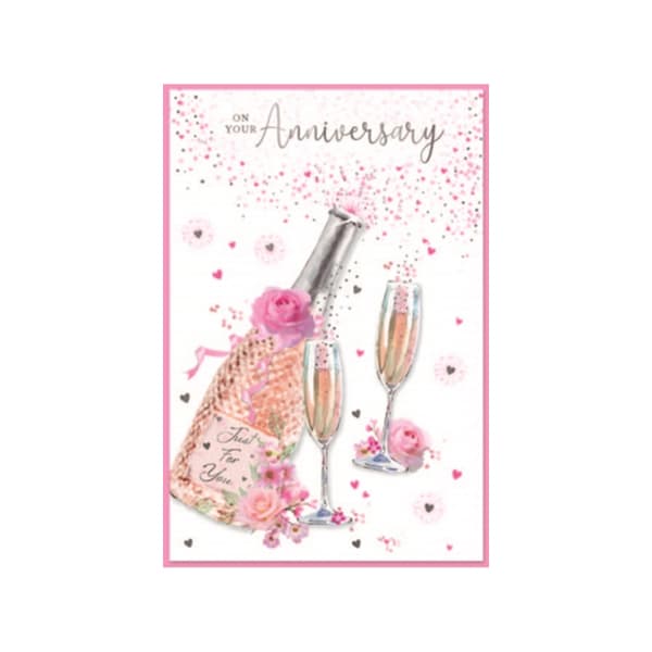 Simon Elvin On Your Anniversary Champagne Bottle Greetings Card (Pack of 6) White/Pink One Size