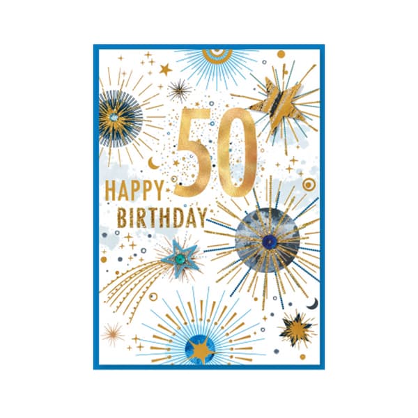 Simon Elvin Isabal Garden 50th Birthday Card (Pack of 6) Blue/White/Gold One Size