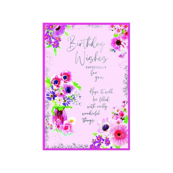 Simon Elvin Especially For You Floral Birthday Greetings Card (Pack of 6) Pink One Size