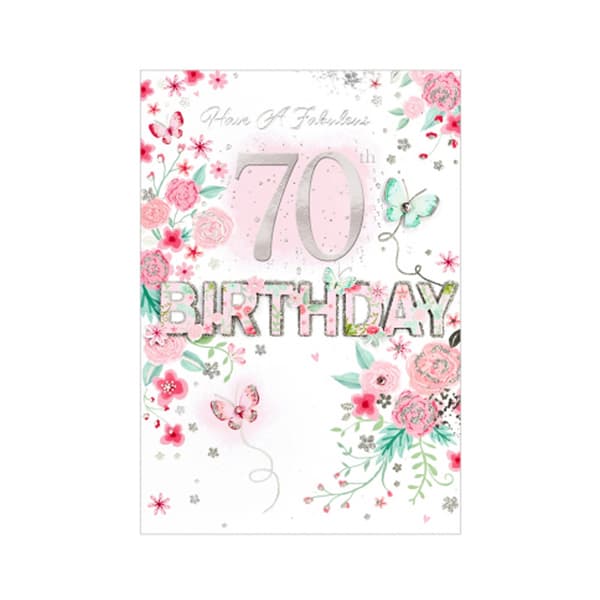 Simon Elvin Isabal Garden Flowers 70th Birthday Card (Pack of 6) White/Pink One Size