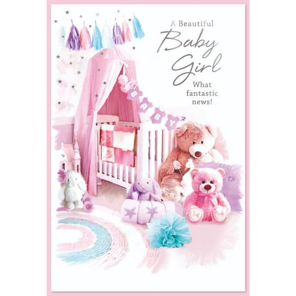 Simon Elvin A Beautiful Baby Girl Birthday Greetings Card (Pack of 6) White/Pink One Size
