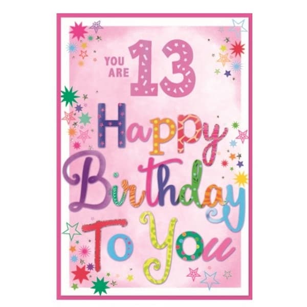 Simon Elvin Stars 13th Birthday Greetings Card (Pack of 6) Pink/Multicoloured One Size