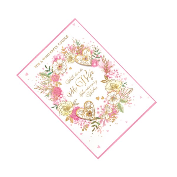 Simon Elvin My Wife Anniversary Wishes Isabal Garden Wreath Greetings Card (Pack of 6)