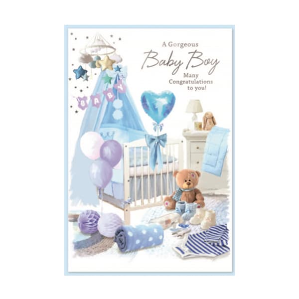 Simon Elvin A Gorgeous Baby Boy Birthday Greetings Card (Pack of 6) White/Blue One Size