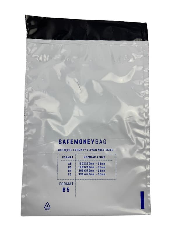 Säkerhetskuvert BESTPAK SAFEMONEYBAG pantkuvert 190x260+35 mm B5 100 st. Vita