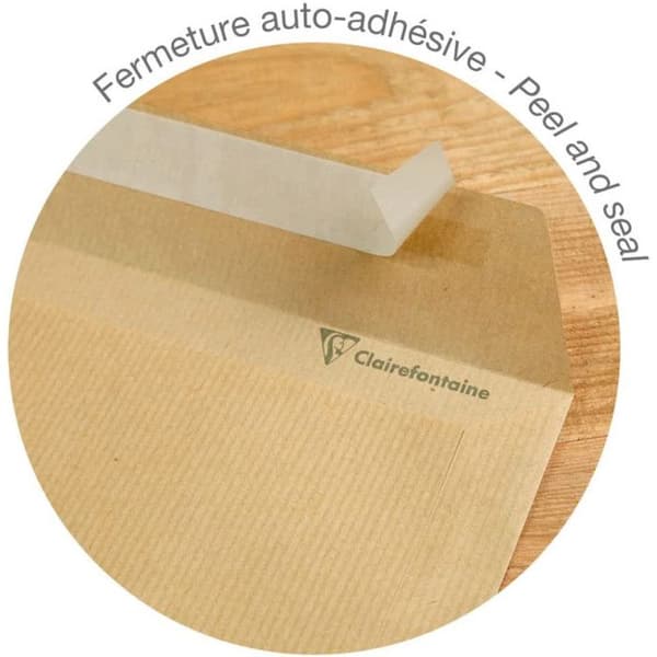50 kuvert - Brun Kraft - C4 229x324mm - Självhäftande - Clairefontaine