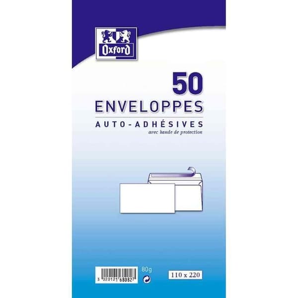 Självhäftande kuvert - OXFORD - 50 enheter - 22 cm x 11 cm - Vit färg - Blandet
