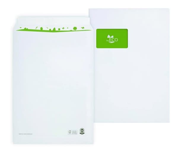 Beeco Envelope - 05470161 - busta C4 kartong riciclata Con finestra, 250 Pezzi