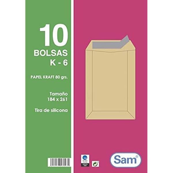 Papperspåsar i kraftpapper - SAM - K6 - Paket med 10 - Silikonband - Lättöppnad