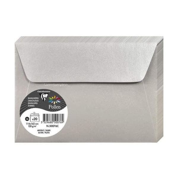 Kuvert - CLAIREFONTAINE - Pollen - 120g - 114x162 mm - Silver - Paket med 20 st