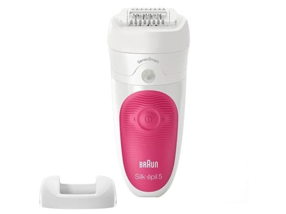 Braun Silk-épil 5-500 SensoSmart Wet &amp; Dry, Pink, Hvid, 28 pincetter, 1 t, 30 min.
