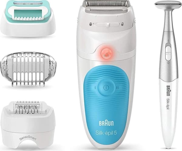 Braun Silk-épil 5 81706344, Vit, Turkos, 28 pincetter, Armhåla, Bikini, Front thigh, Inre överarmar, Rakning, LED, Tyskland