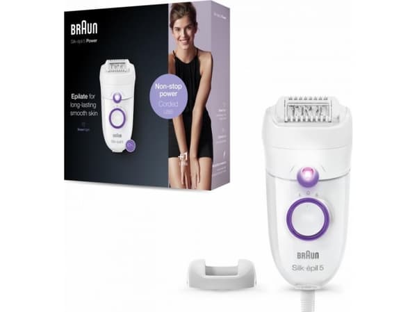 Braun Silk-épil 5 505 Power, Purppura, Valkoinen, 28 pinsettiä, MicroGrip, 1,23 m, 0,5 mm, AC