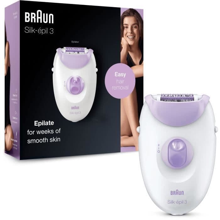 Braun Silk-épil 3 Elektrisk Epilator för kvinnor, Vit/Lila, Tar försiktigt bort hår, Långvarigt resultat, SE3-3170
