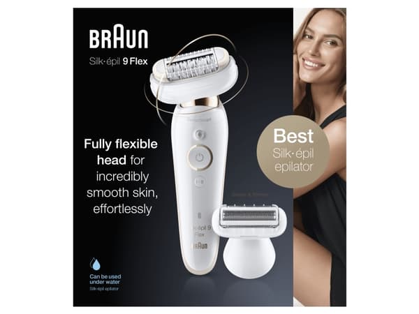 Braun Silk-épil 9 9-006 Flex, Vit, 40 pincetter, MicroGrip, Epilering, Rakning, SensoSmart, 0,5 mm