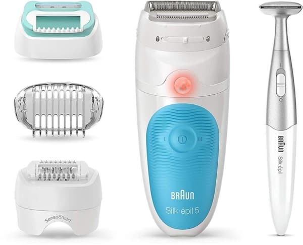Braun Silk-épil 5 81706344, Hvit, Turkis, 28 pinsetter, Armhule, Bikini, Front thigh, Indre overarmer, Barbering, LED, 0,5 mm