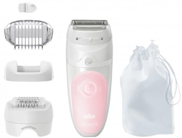 Braun Silk-épil 5 Silk-epil 5-620 Wet & Dry, Rosa, Hvit, 28 pinsetter, Armhule, Bikini, Epilering, Barbering, Batteri, AA