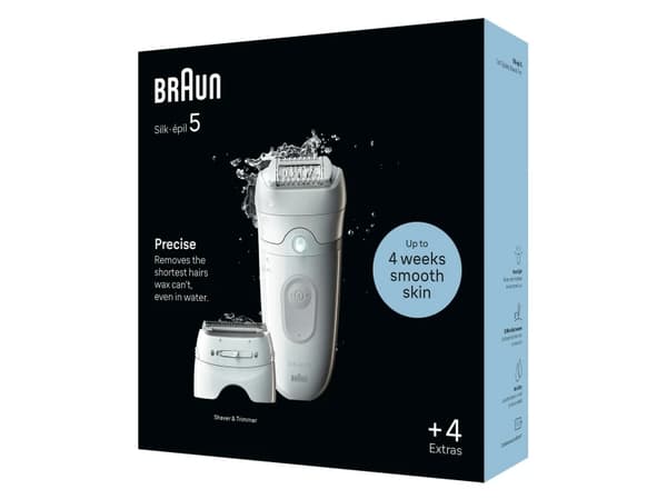 Braun Silk-épil 5 5-041, valkoinen, 28 pinsettiä, MicroGrip, akku, 100 - 240 V, 50 - 60 Hz