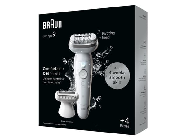 Braun Silk-épil 9 Flex 9-041 3D, Gull, Hvit, 40 pinsetter, MicroGrip, 0,5 mm, Batteri, Innebygd batteri