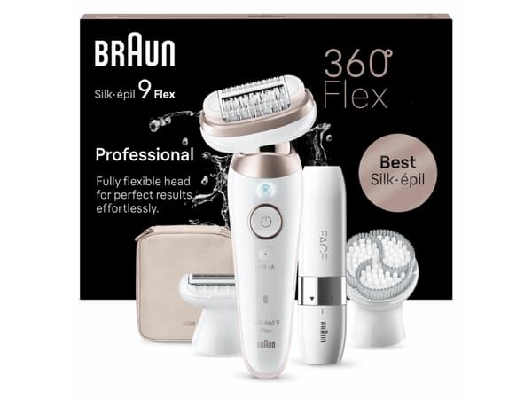 Braun Silk-épil 9 Flex 9-360 3D, Rose, Hvit, 40 pinsett, MicroGrip, 0,5 mm, Batteri, Innebygd batteri