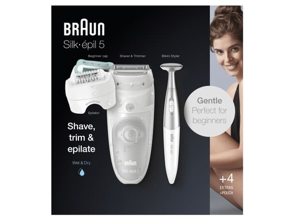 Braun Silk-épil 5 81770432, Valkoinen, 28 pinsettiä, MicroGrip, Ihokarvojenajo, Saksa, 1,23 m